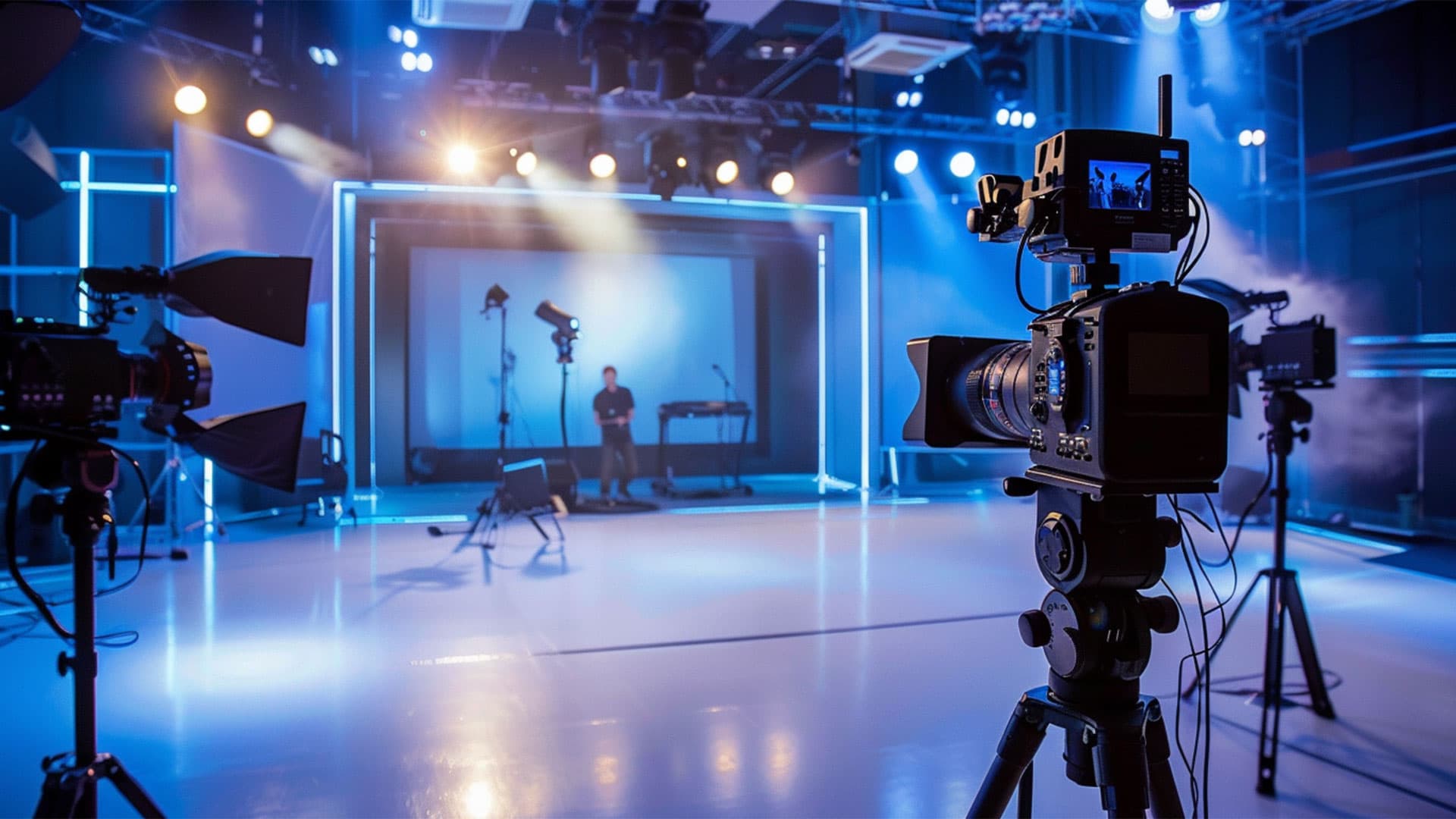 Cameras and lighting in a production studio illustration